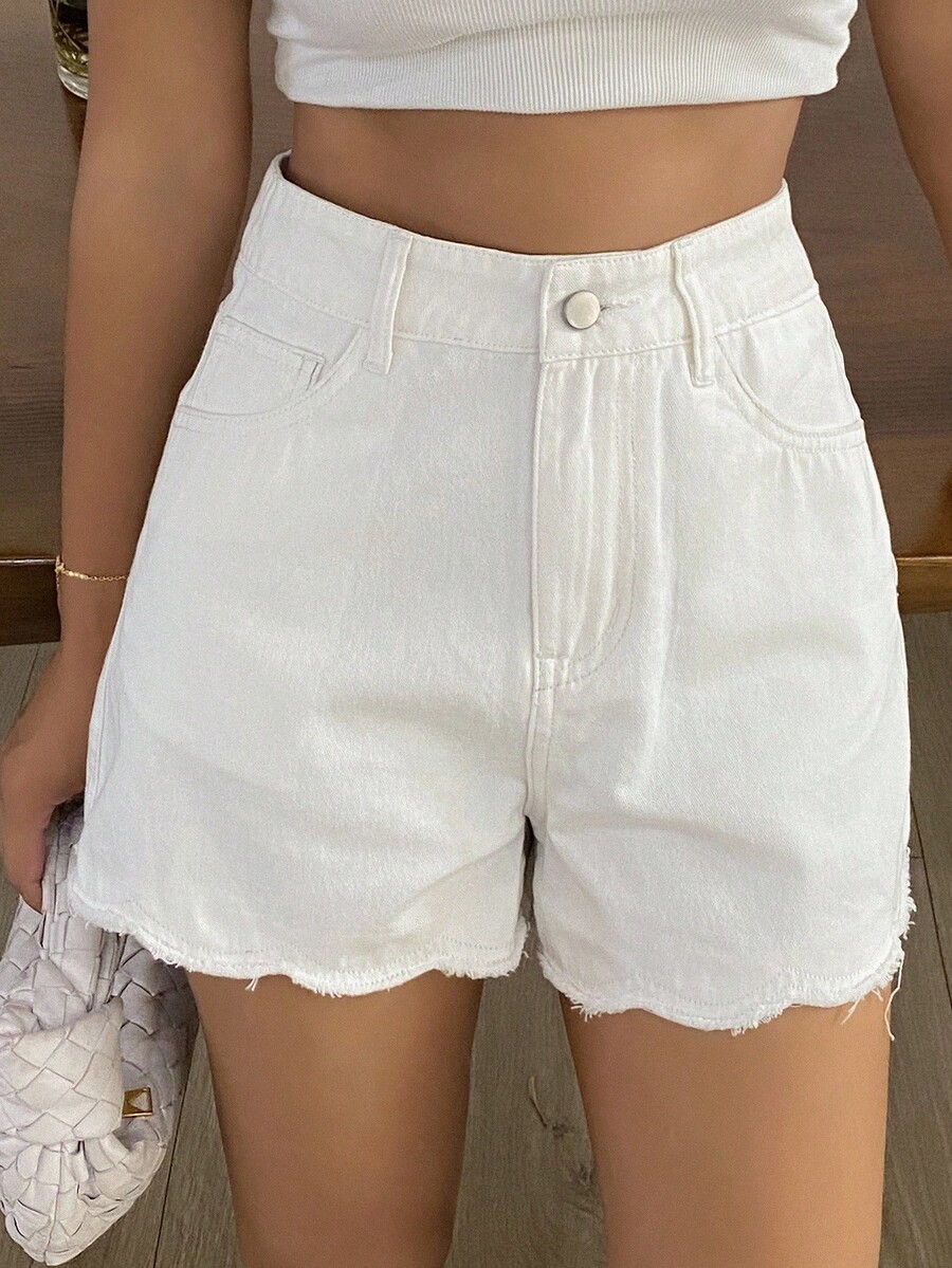 Shorts Denim Frayed - Kadınlar için Bol Kesim Günlük Kot