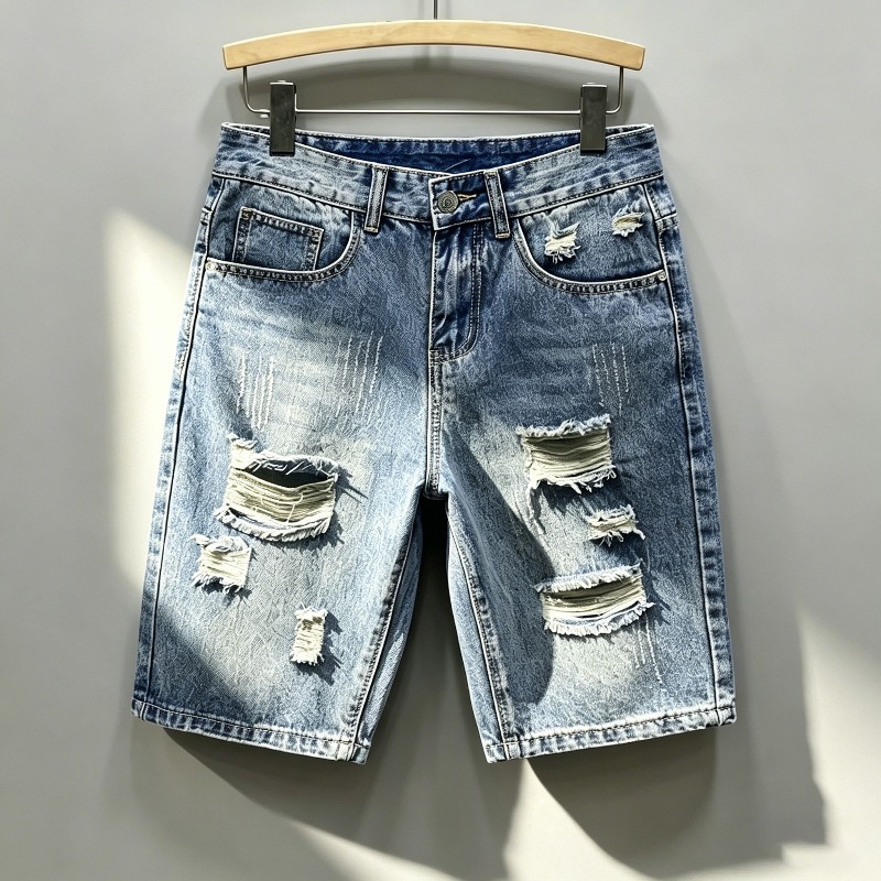 Shorts Denim Frayed - Erkekler Kore Tarzı Eskitilmiş Kot Şortlar