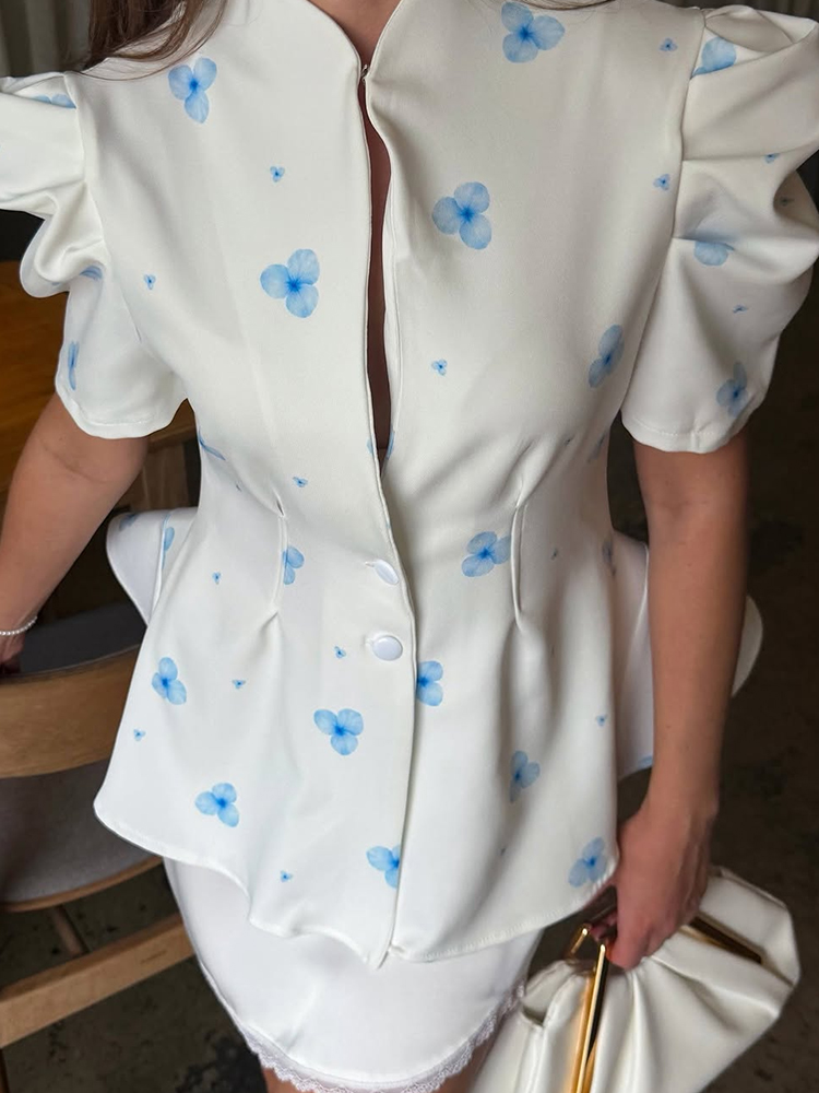 Romper Floral Print - Zarif Saten Çiçek Baskılı Kadın Bluzu,