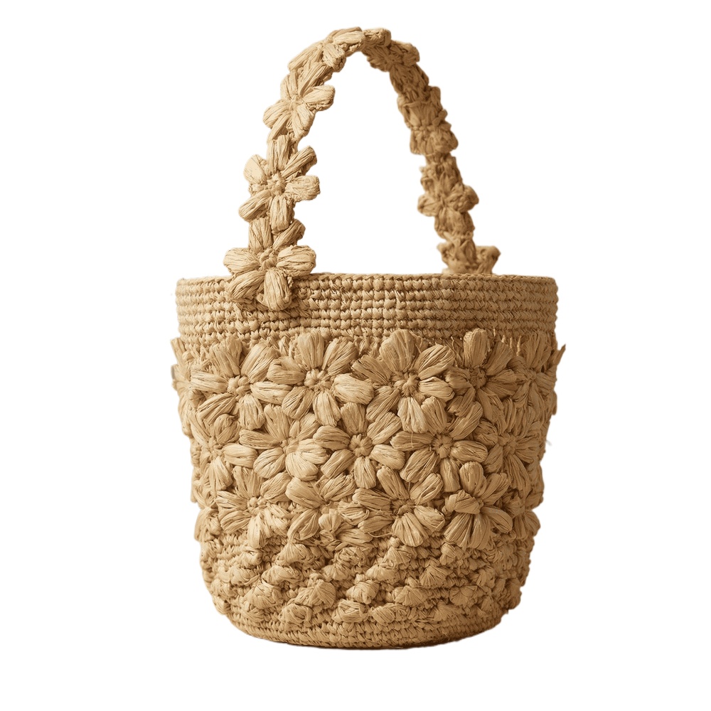 Crochet Bag Raffia - Kadınlar İçin Yazlık Rafya Örgülü Kova
