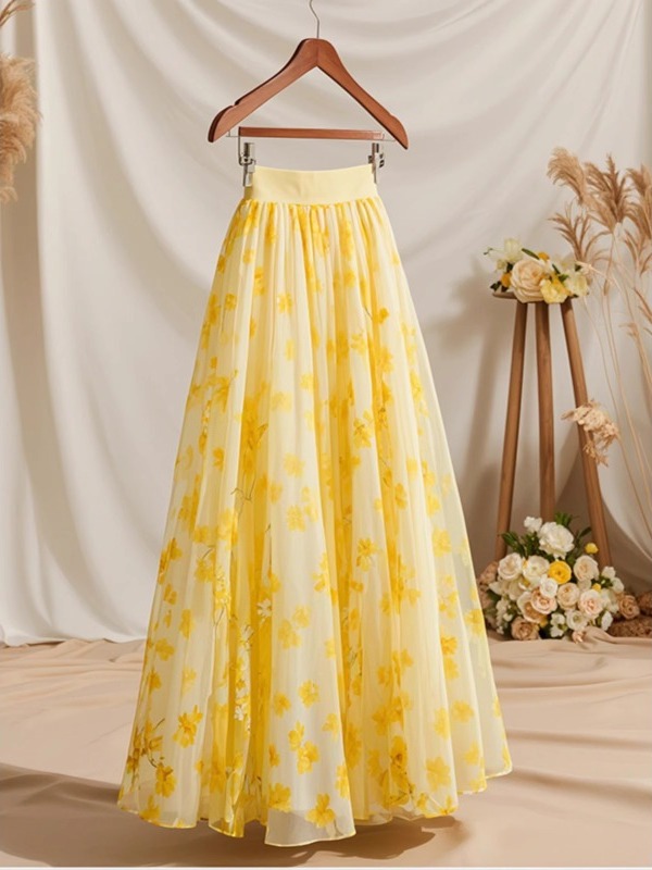 Yaz 2026 Yüksek Bel Sarı A Kes - Midi Skirt Floral incelemesi ve fiyatı