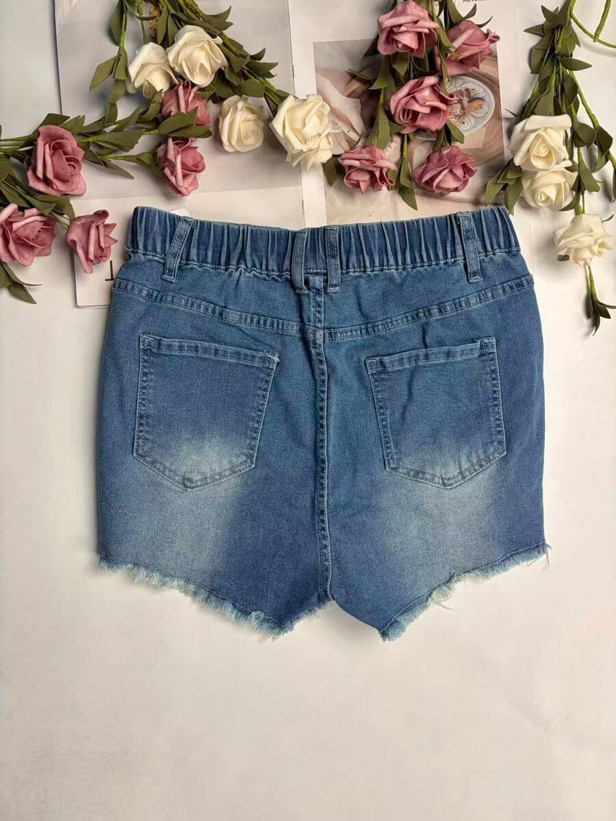Bayan Elastik Bel Yıpranmış Et - Shorts Denim Frayed incelemesi ve fiyatı