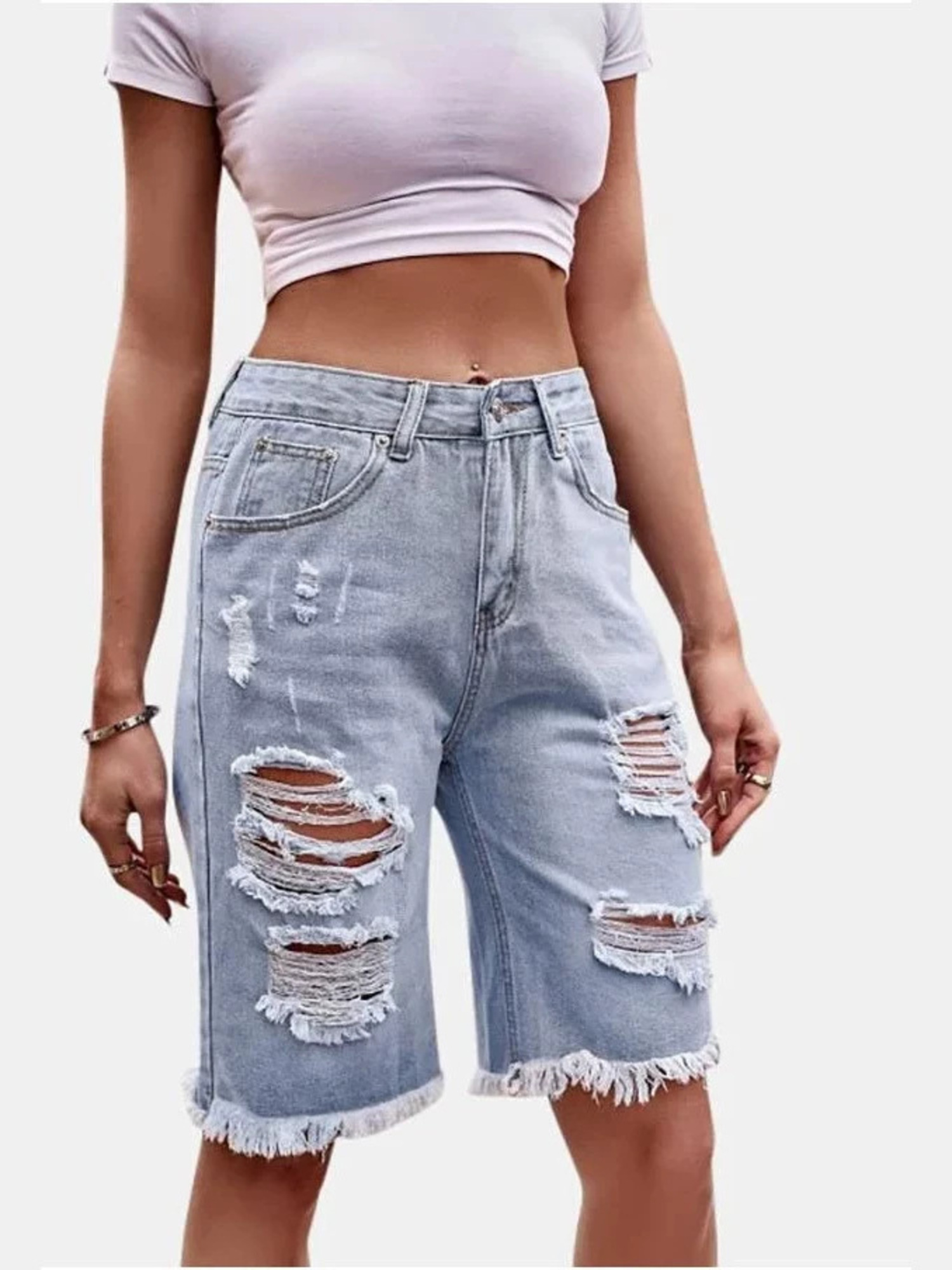 Kadın Yüksek Bel Yırtık Pamukl - Shorts Denim Frayed incelemesi ve fiyatı