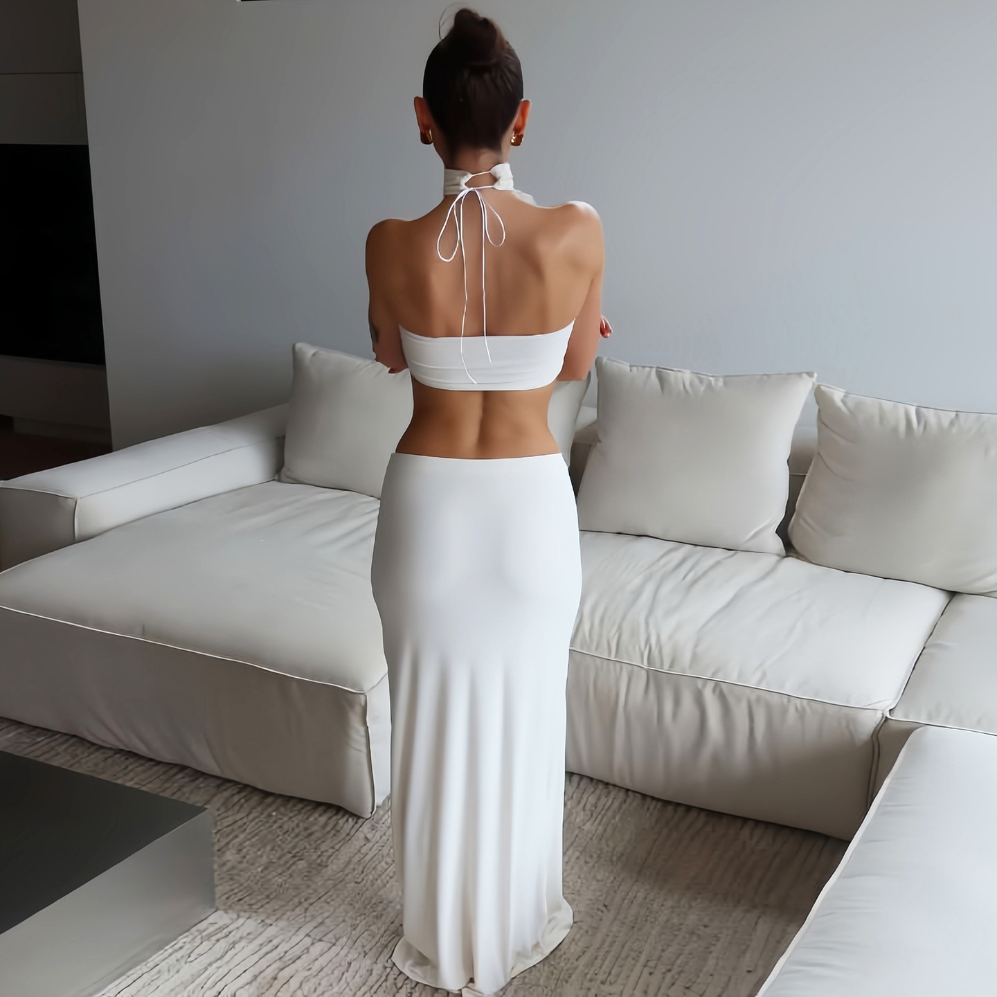 Kadınlar Beyaz Seksi İnce Bel  - Maxi Dress Halter incelemesi ve fiyatı