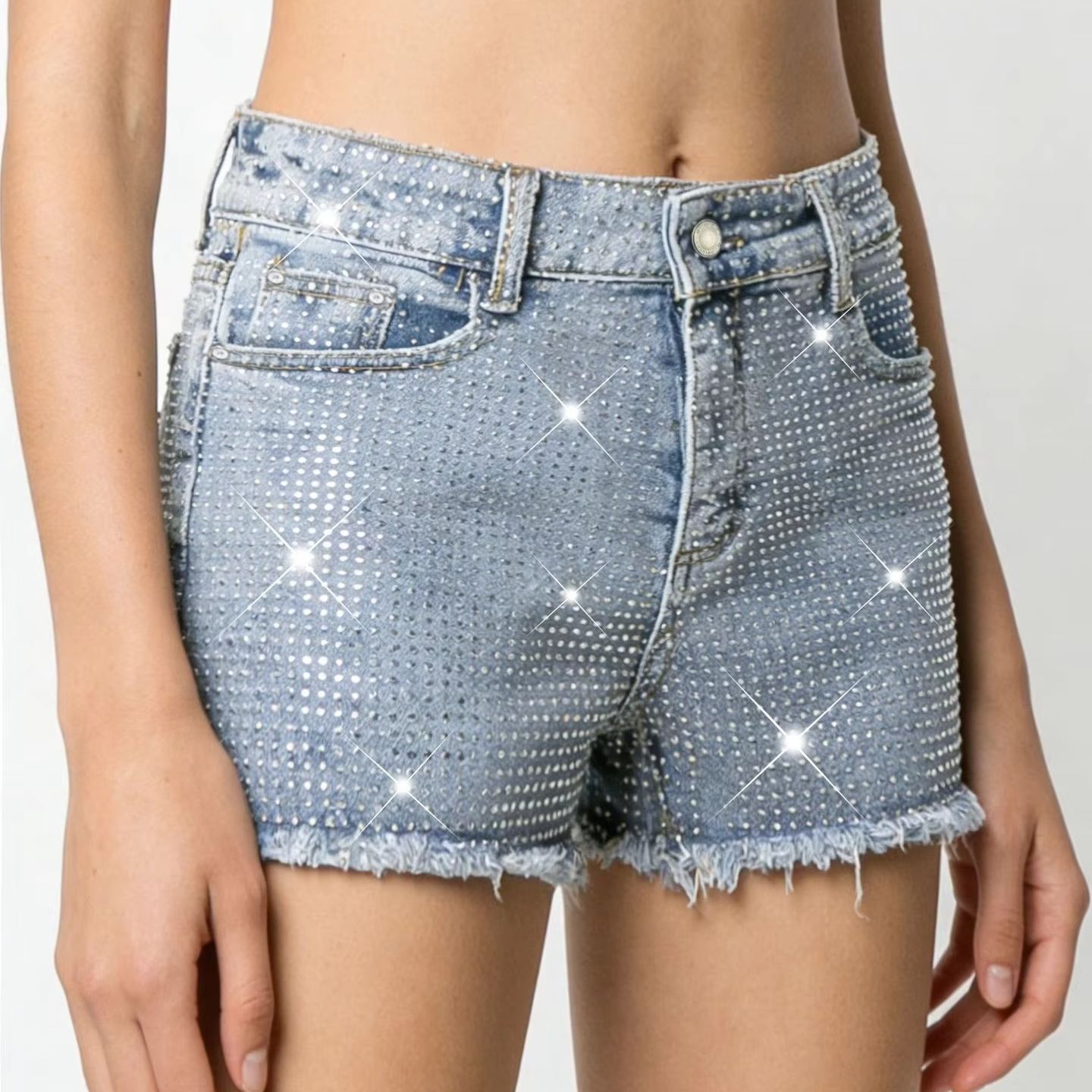 2026 Yeni Tamamen Mücevherli E - Shorts Denim Frayed incelemesi ve fiyatı