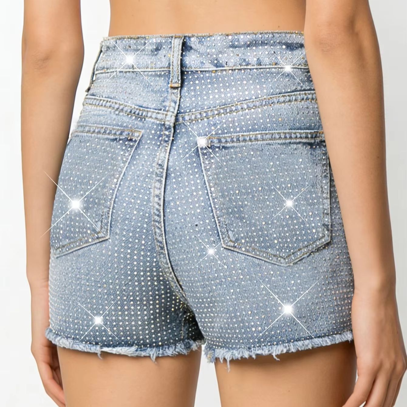 2026 Yeni Tamamen Mücevherli E - Shorts Denim Frayed incelemesi ve fiyatı