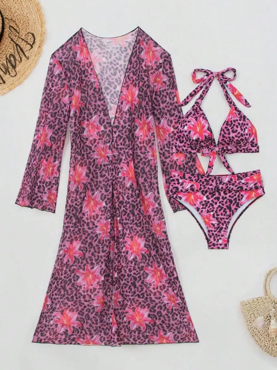 Kadın 3 Parça Leopar Çiçek Des - Kimono Sheer Floral incelemesi ve fiyatı