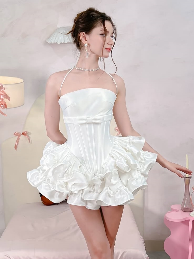 Women Pink White Lace-up Dress - Maxi Dress Halter incelemesi ve fiyatı